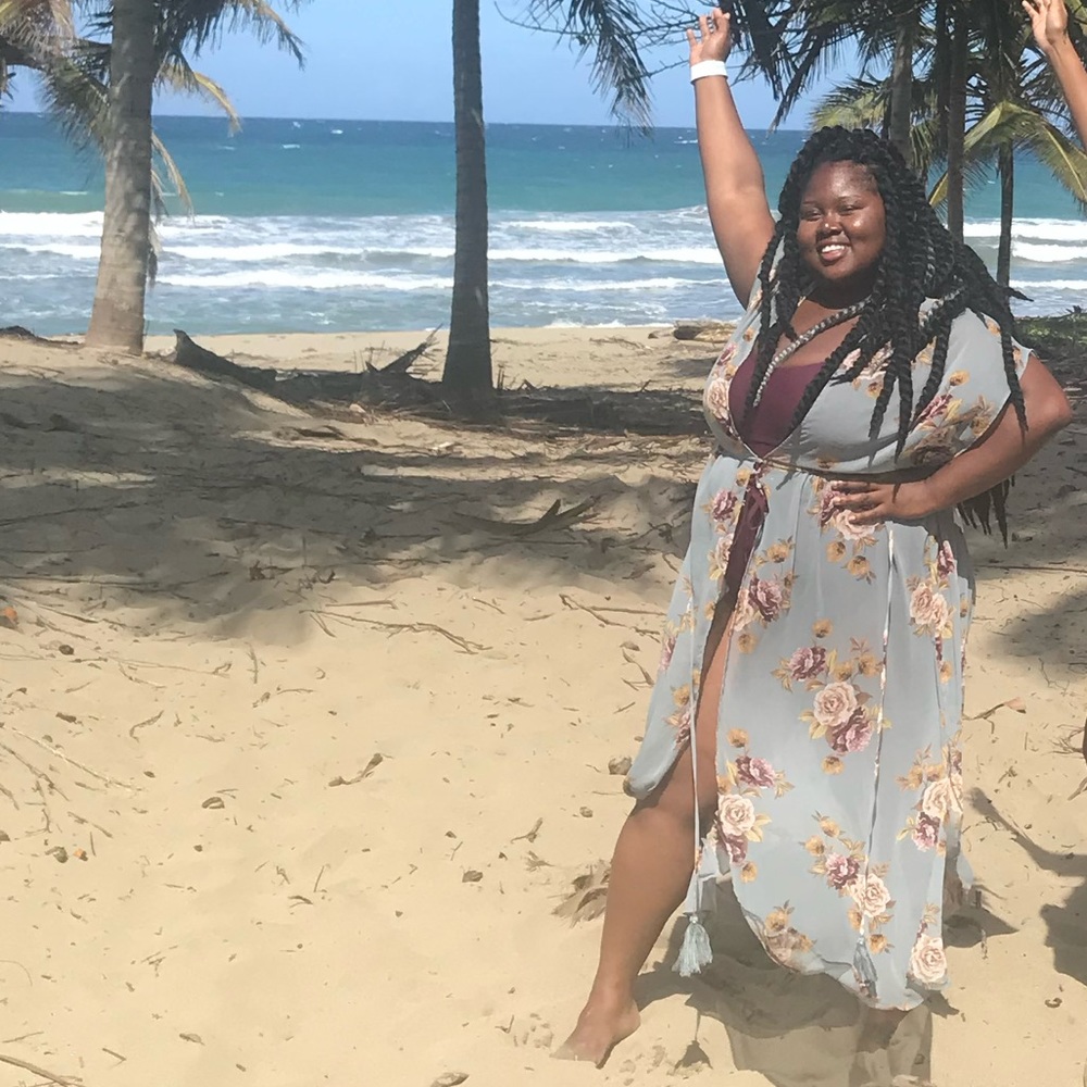 Plus size Floral Kimono with Tassles